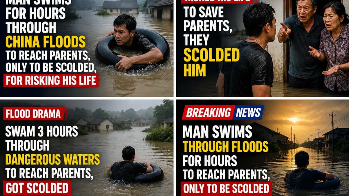 Man risks life, swims 3 hours through floodwaters to rescue parents, they scold him.