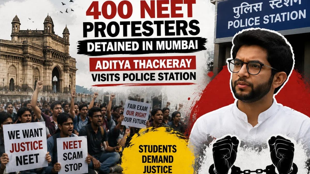 Around 400 NEET Protesters Detained in Mumbai as Aditya Thackeray Visits Police Station.