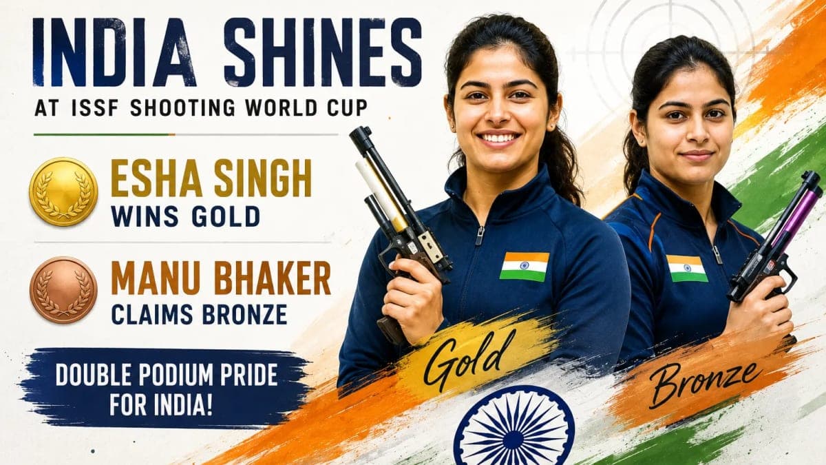 Esha Singh Wins Gold, Manu Bhaker Claims Bronze as India Celebrates Double Podium at ISSF Shooting World Cup