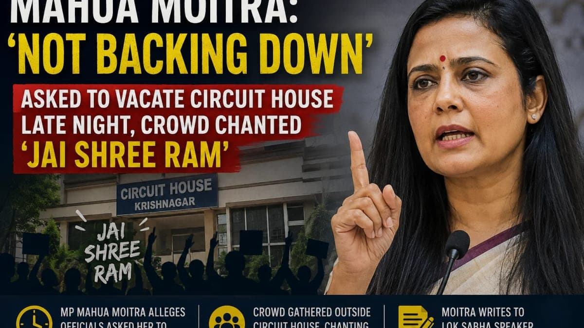 Mahua Moitra Alleges Late-Night Circuit House Eviction Bid as Crowd Chants ‘Jai Shree Ram’