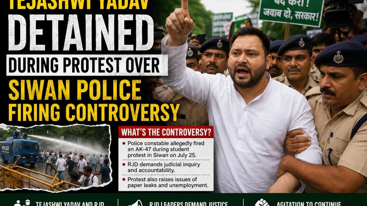Tejashwi Yadav Detained During Patna Protest Over Siwan Police Firing Controversy