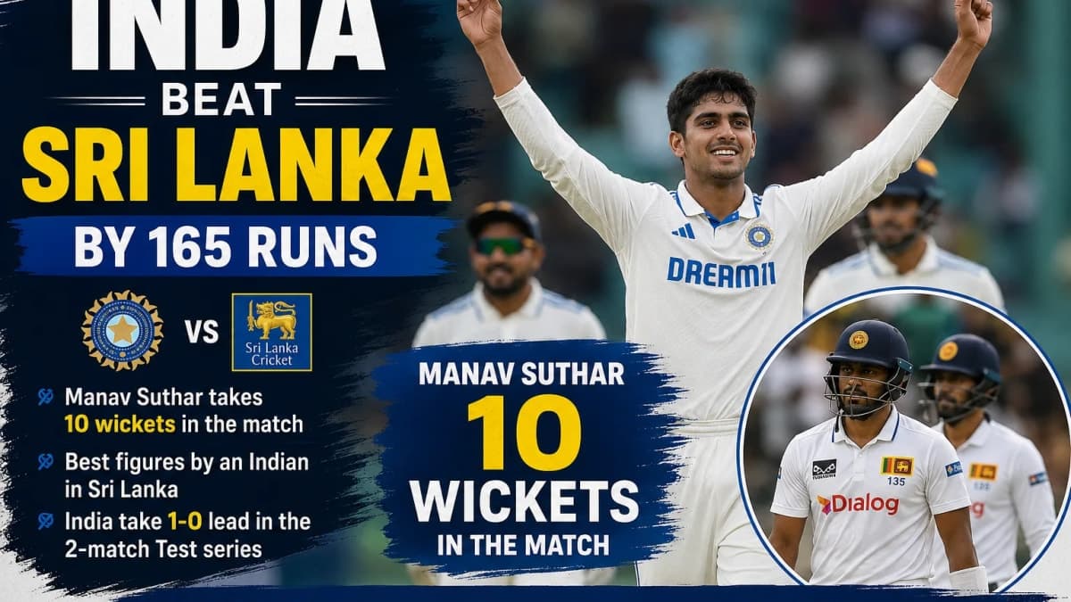 India Crush Sri Lanka by 165 Runs as Manav Suthar’s 10-Wicket Haul Seals Galle Test