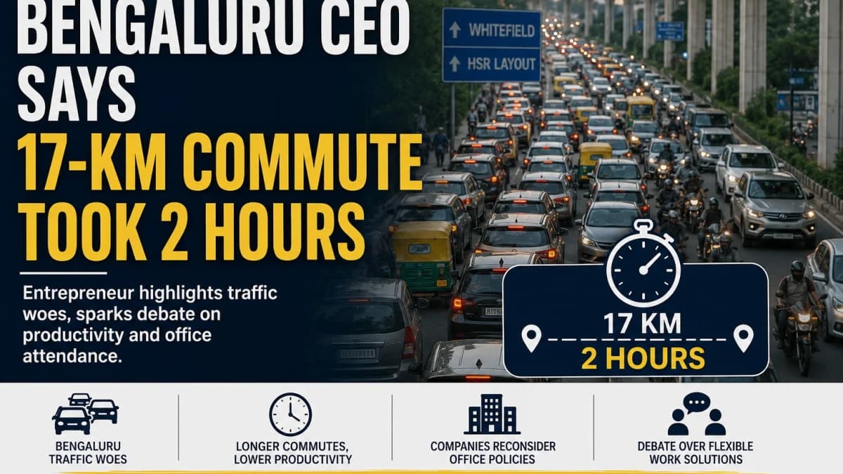Bengaluru CEO Says 17-Km Commute Took Two Hours, Rekindling Debate Over Traffic and Productivity
