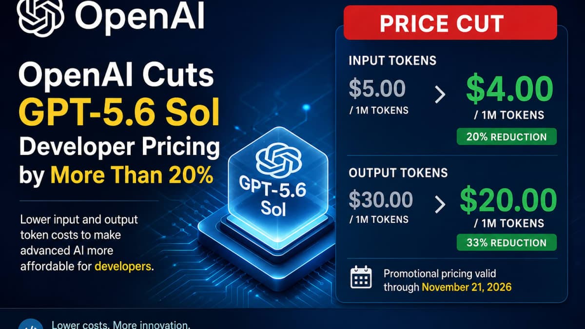 OpenAI Cuts GPT-5.6 Sol Developer Pricing by More Than 20% as AI Competition Intensifies
