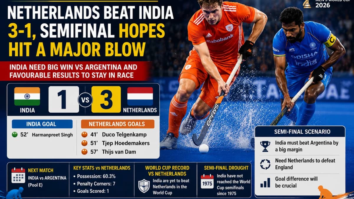 India’s Hockey World Cup Semifinal Hopes Take Major Hit After 3-1 Defeat to Netherlands