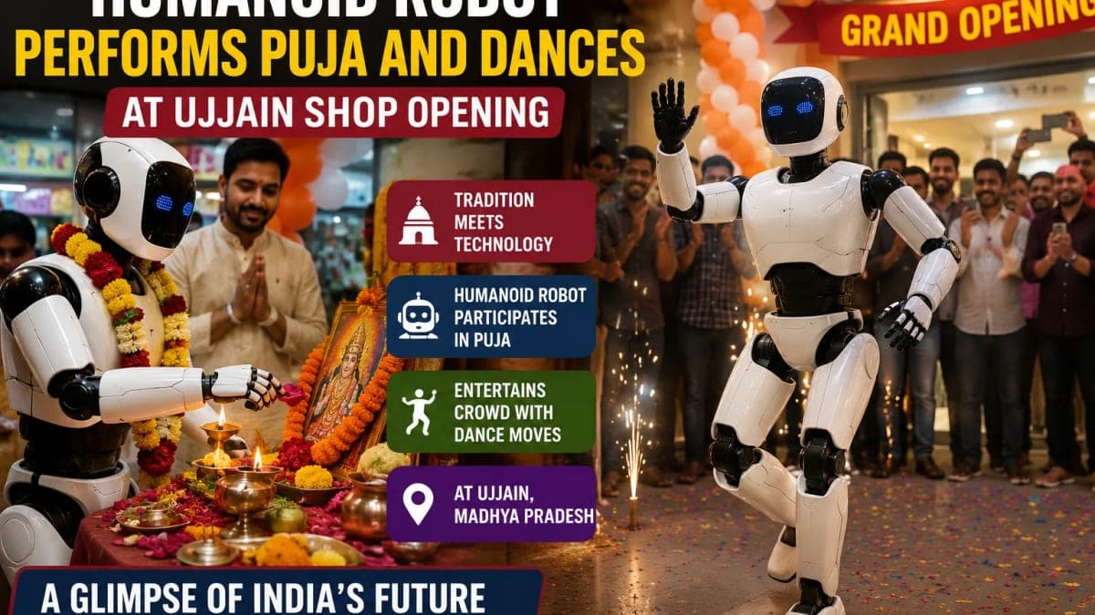 Humanoid Robot Performs Puja, Breaks Into Dance at Ujjain Shop Opening