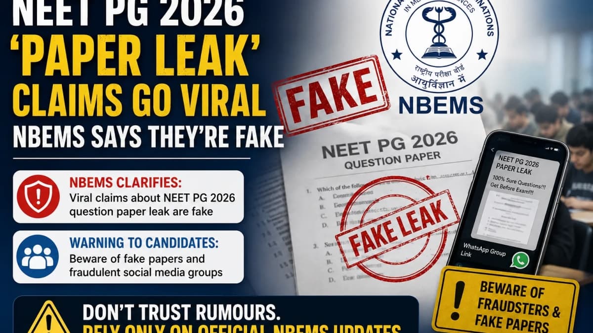NEET PG 2026 ‘Paper Leak’ Claims Go Viral; NBEMS Warns Candidates Against Fake Question Paper Claims
