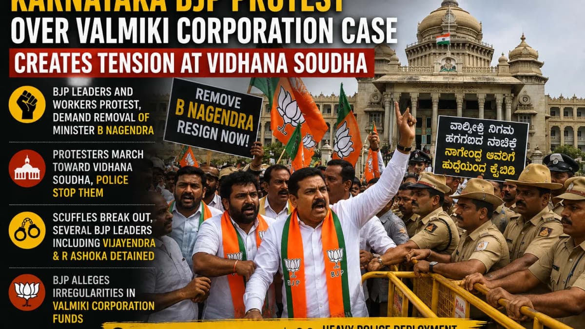 Tension at Vidhana Soudha as Karnataka BJP Protest Over Valmiki Corporation Case Escalates