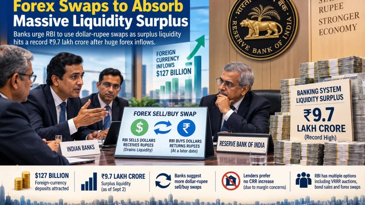 Indian Banks Ask RBI to Use Forex Swaps as Surplus Liquidity Hits Record ₹9.7 Lakh Crore