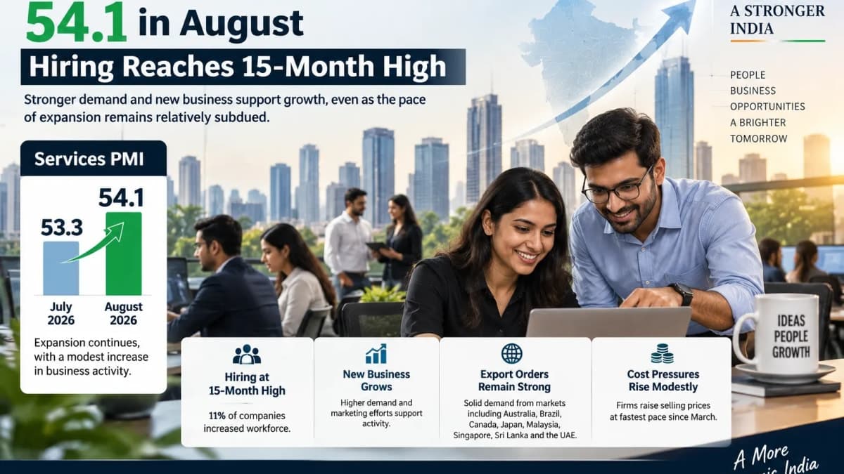 India Services PMI Rises to 54.1, Hiring Surges to 15-Month High