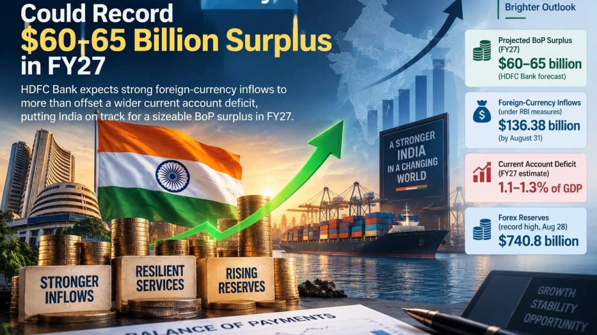India’s BoP Could Swing to $60–65 Billion Surplus in FY27 Despite Wider Current Account Deficit