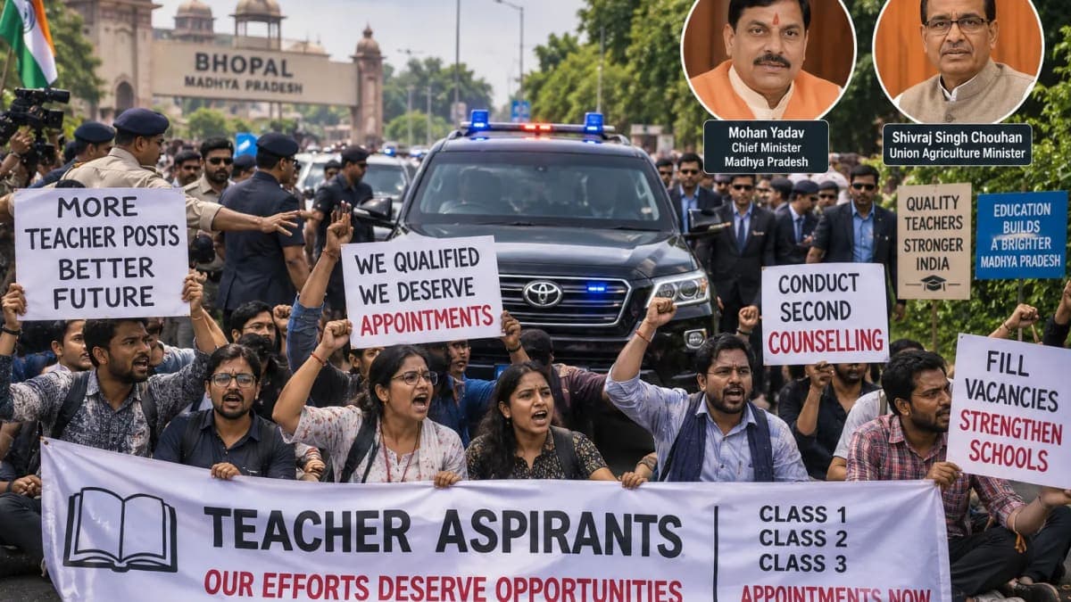 MP Teacher Aspirants Stop Mohan Yadav, Shivraj Chouhan’s Convoys Over Recruitment Demands