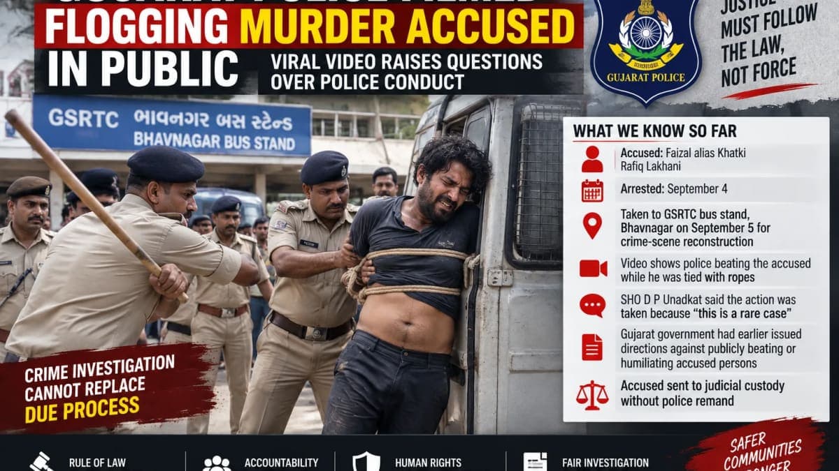 Gujarat Police Filmed Beating Murder Accused in Public; Viral Video Sparks Questions Over Police Conduct