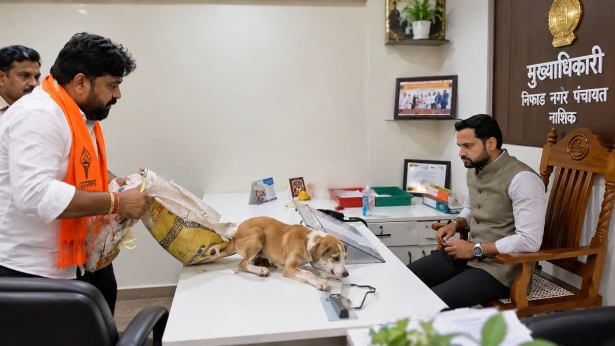 Sena UBT Leader Releases Stray Dogs on Civic Officer’s Table in Nashik; Viral Video Sparks Fresh Debate