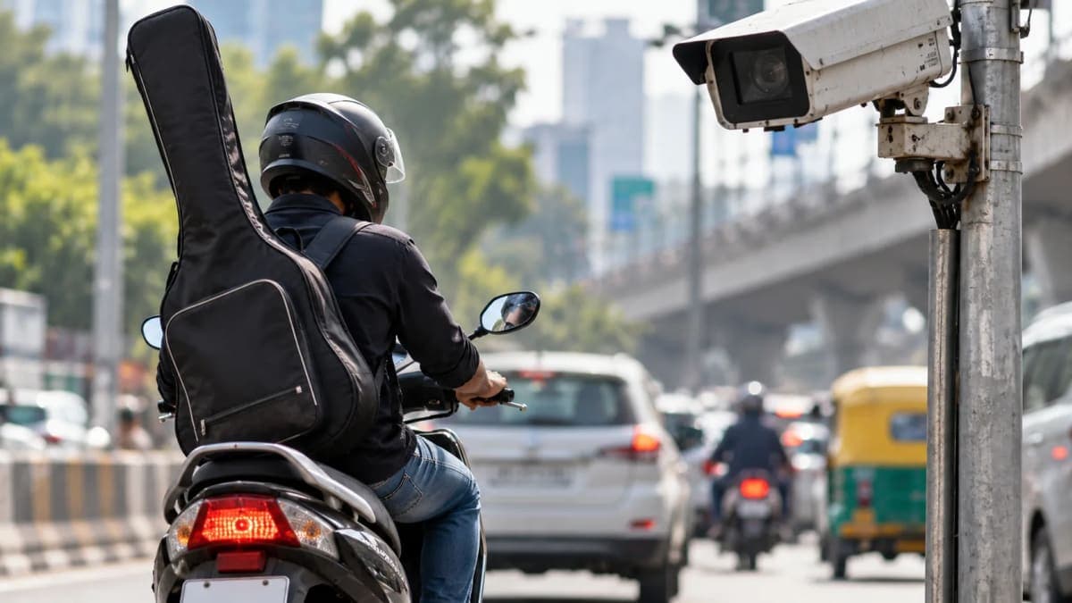 Bengaluru Man Gets ₹500 Helmet Challan After AI Camera Apparently Mistakes Guitar for Pillion Rider